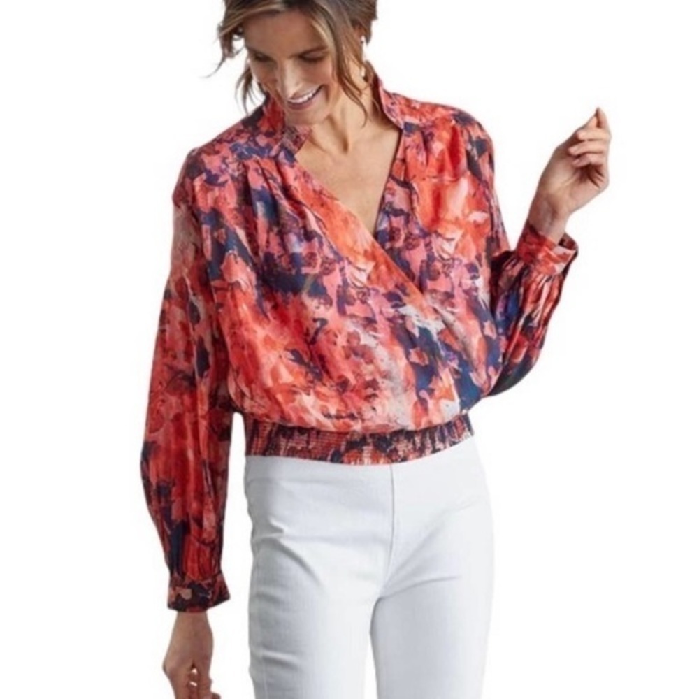Soft Surroundings Rioja Crossover Wrap Red/Pink Blouse Size Small - Picture 10 of 10
